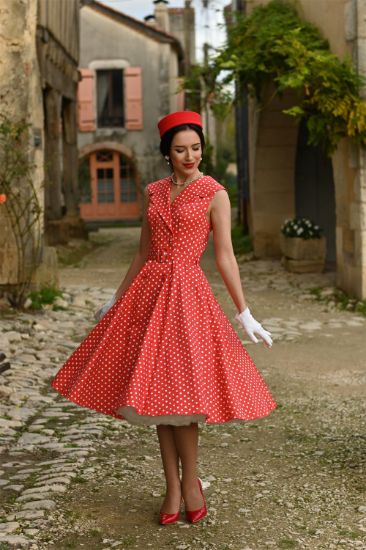 Bild von Vestido Hannah Polka Dot Swing in Red